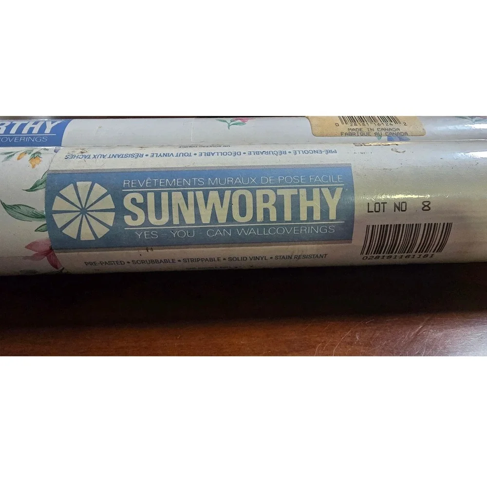 VTG DEADSTOCK Sunworthy Wallpaper Roll Lot No 8 Pre Pasted Scrubbable Vinyl 55sf